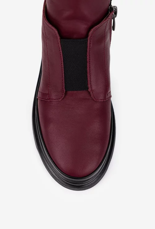 Ghete dama bordo din piele naturala