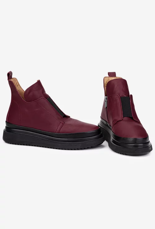 Ghete dama bordo din piele naturala