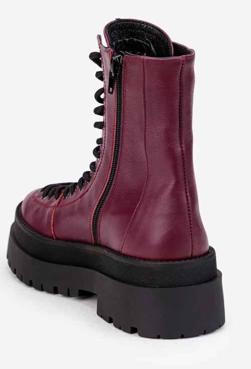 Ghete dama bordo din piele naturala