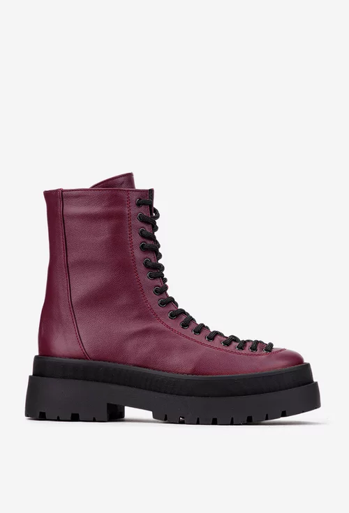 Ghete dama bordo din piele naturala