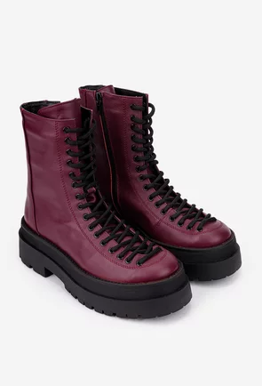 Ghete dama bordo din piele naturala