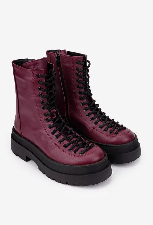 Ghete dama bordo din piele naturala