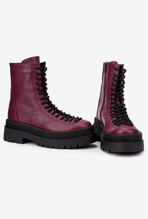 Ghete dama bordo din piele naturala