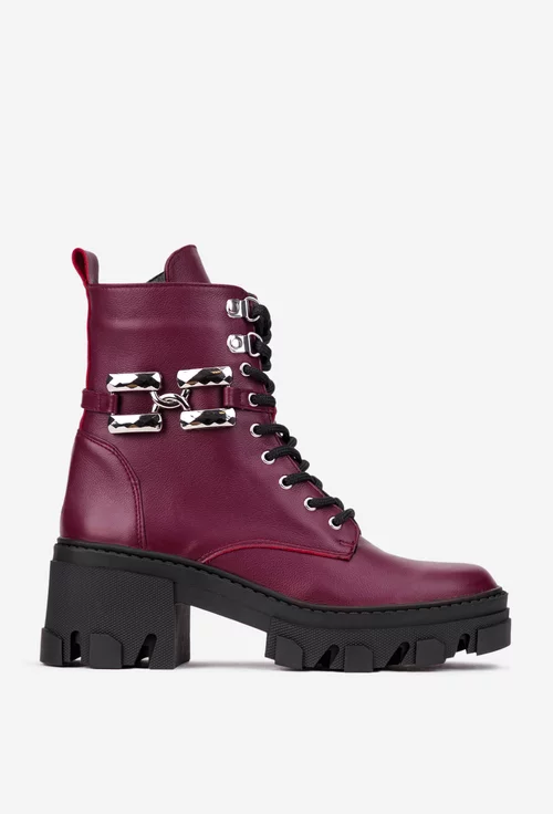 Ghete dama bordo din piele naturala cu ornament