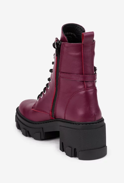 Ghete dama bordo din piele naturala cu ornament