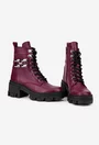 Ghete dama bordo din piele naturala cu ornament