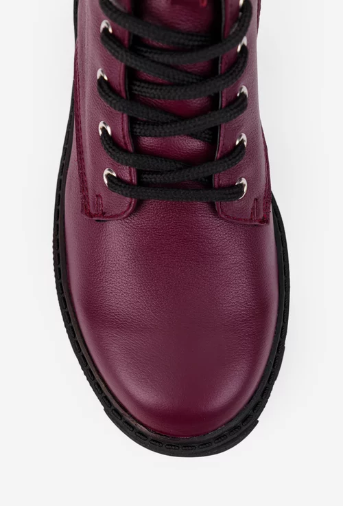 Ghete dama bordo din piele naturala cu ornament