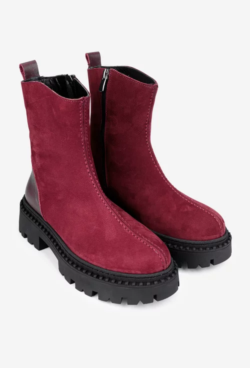 Ghete dama burgundy din piele cu fermoar