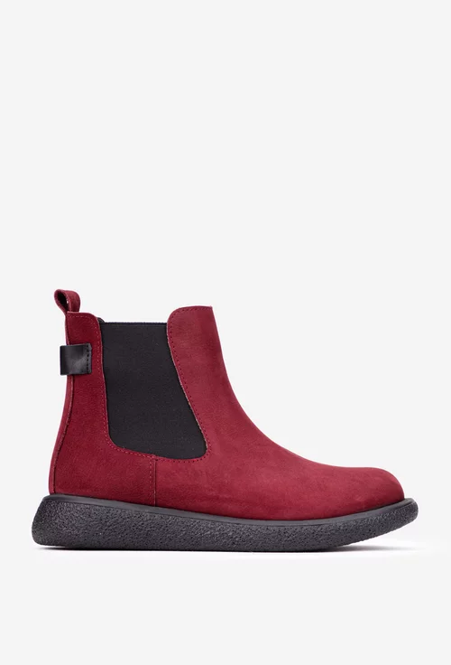 Ghete dama burgundy din piele intoarsa cu elastic in laterale