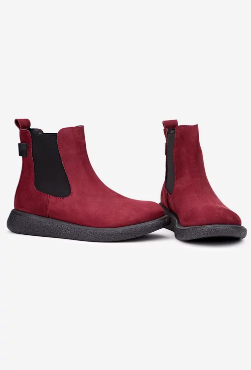 Ghete dama burgundy din piele intoarsa cu elastic in laterale