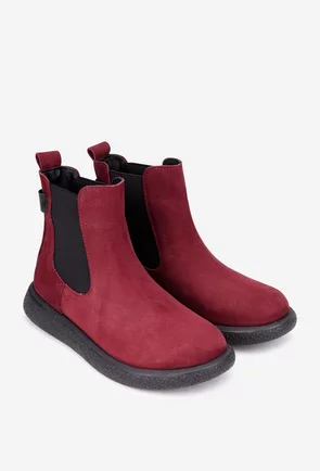 Ghete dama burgundy din piele intoarsa cu elastic in laterale