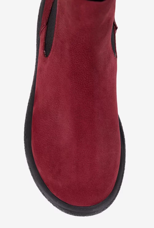 Ghete dama burgundy din piele intoarsa cu elastic in laterale