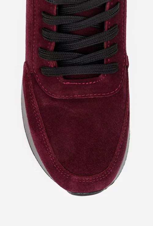 Ghete dama burgundy din piele intoarsa cu siret si fermoar lateral