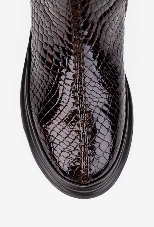 Ghete dama burgundy din piele lacuita cu model picture - 6