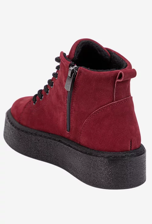 Ghete dama burgundy din piele nabuc