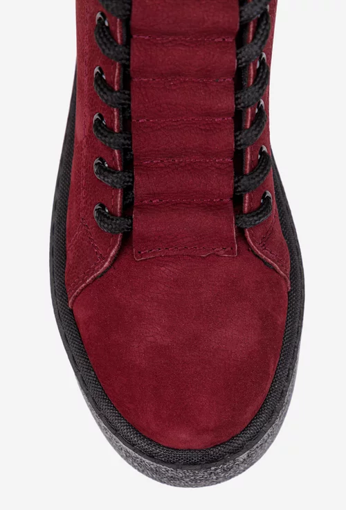 Ghete dama burgundy din piele nabuc