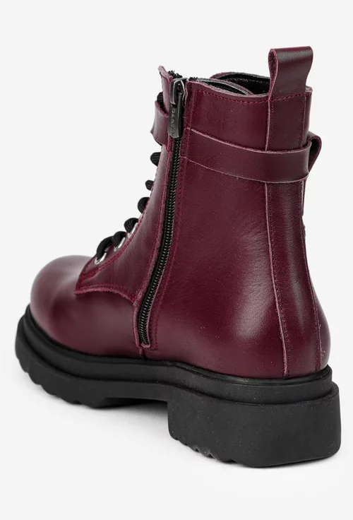 Ghete dama burgundy din piele naturala cu ornament