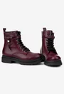 Ghete dama burgundy din piele naturala cu ornament