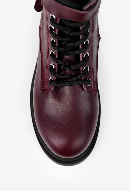 Ghete dama burgundy din piele naturala cu ornament