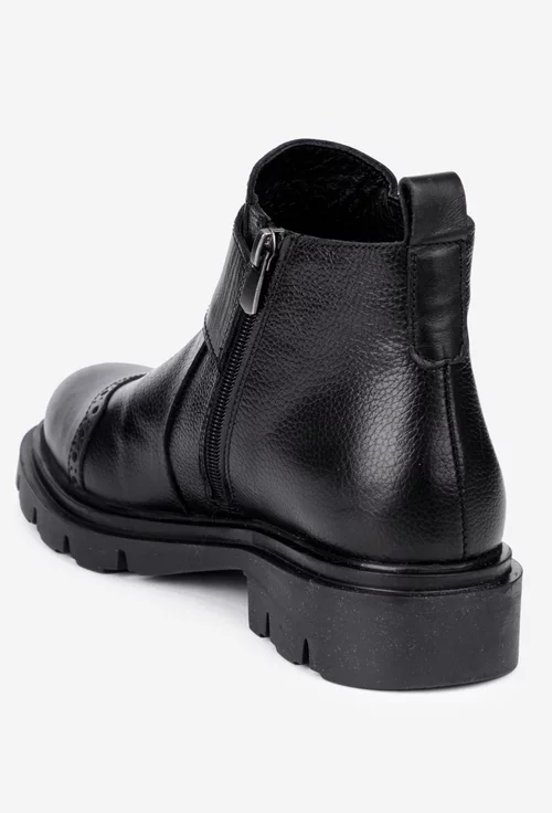 Ghete dama cu catarame din piele texturata neagra