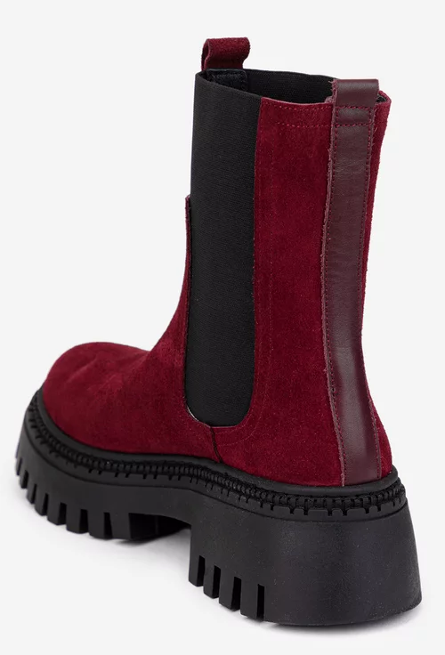 Ghete dama cu elastic realizate din piele intoarsa burgundy