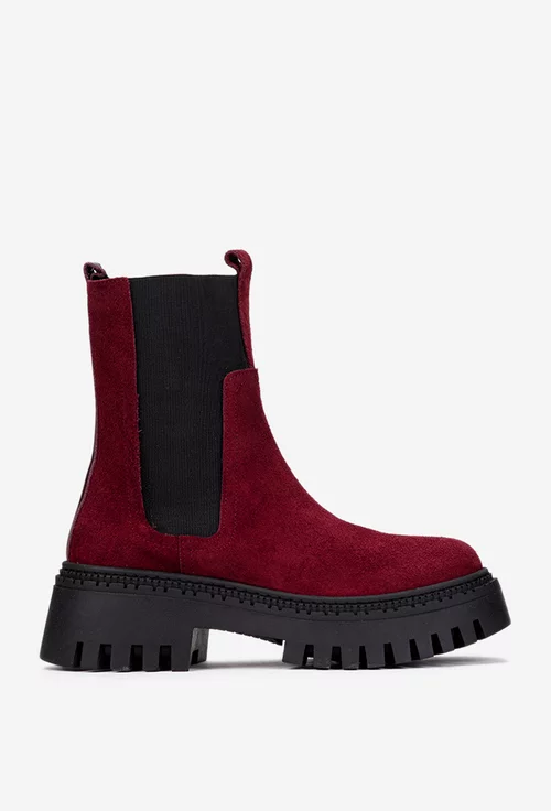 Ghete dama cu elastic realizate din piele intoarsa burgundy