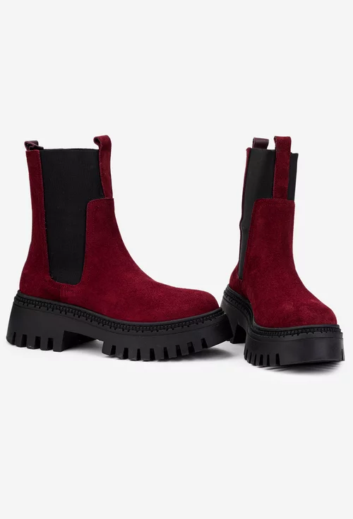 Ghete dama cu elastic realizate din piele intoarsa burgundy