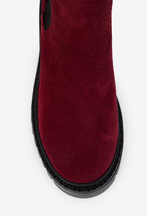 Ghete dama cu elastic realizate din piele intoarsa burgundy