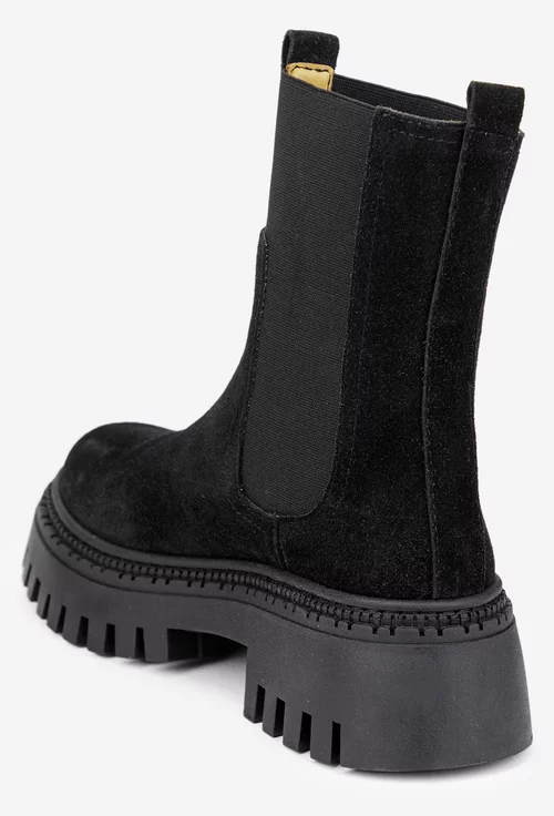 Ghete dama cu elastic realizate din piele intoarsa neagra