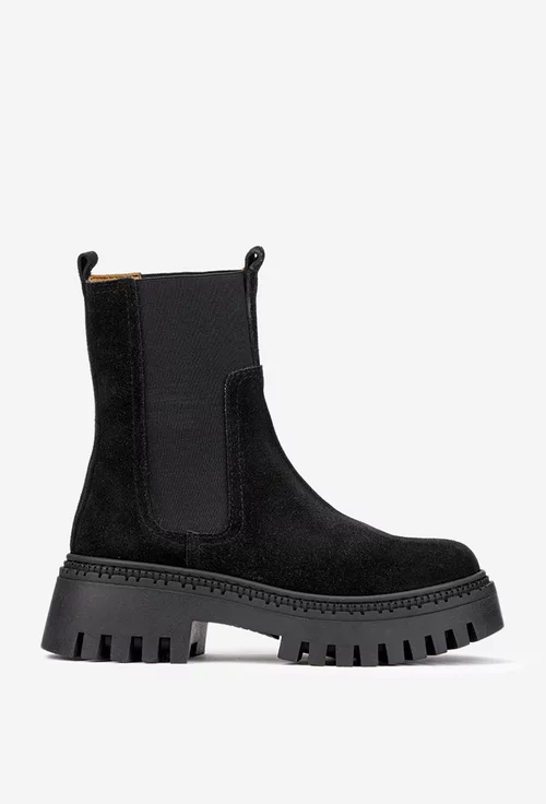 Ghete dama cu elastic realizate din piele intoarsa neagra