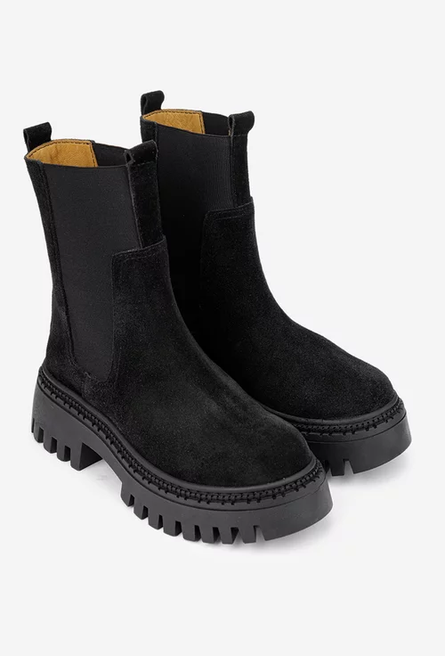 Ghete dama cu elastic realizate din piele intoarsa neagra