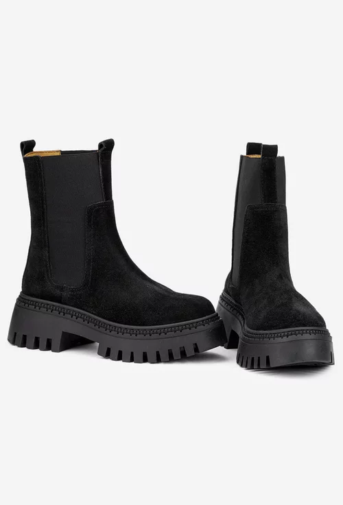 Ghete dama cu elastic realizate din piele intoarsa neagra