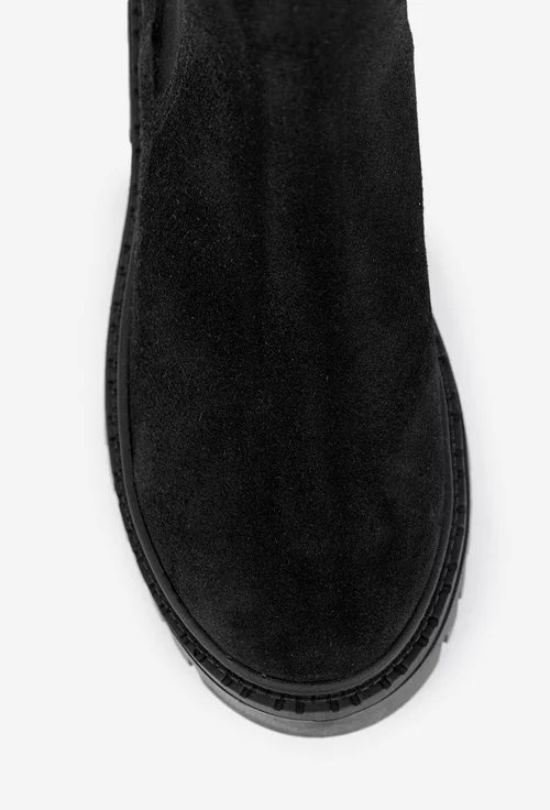 Ghete dama cu elastic realizate din piele intoarsa neagra