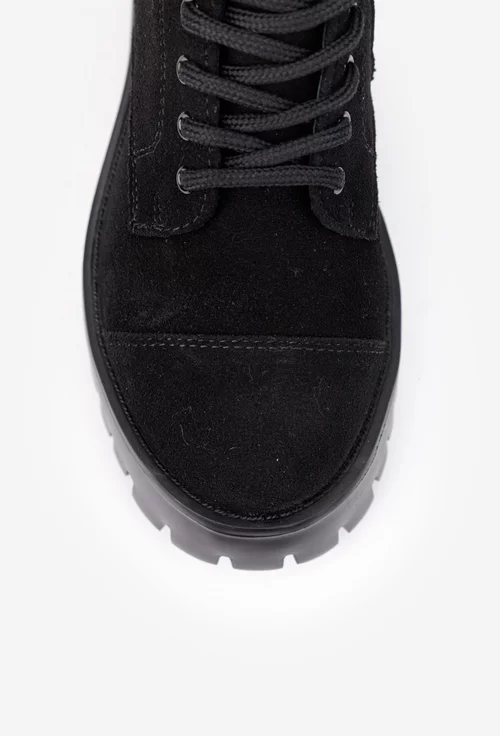 Ghete dama cu siret si fermoar din piele intoarsa neagra