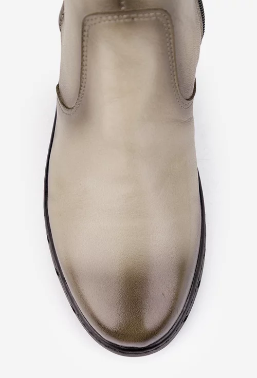 Ghete dama deosebite din piele bej cu fermoar