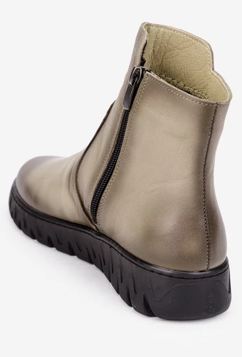 Ghete dama deosebite din piele bej cu fermoar