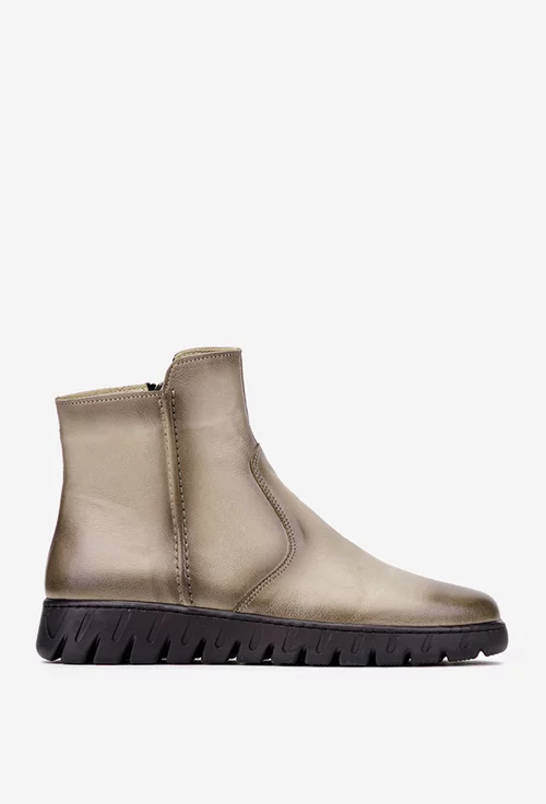 Ghete dama deosebite din piele bej cu fermoar