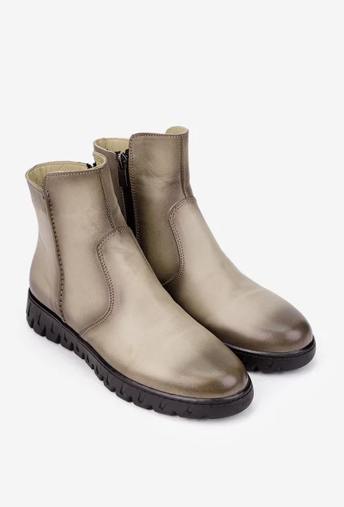 Ghete dama deosebite din piele bej cu fermoar