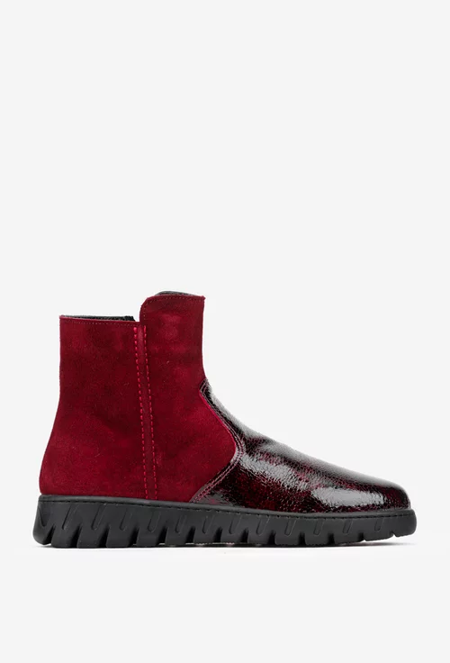 Ghete dama din piele burgundy cu fermoar