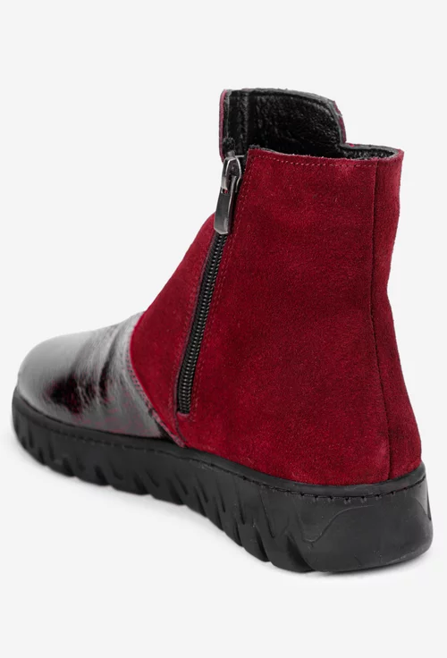 Ghete dama din piele burgundy cu fermoar