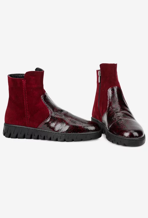 Ghete dama din piele burgundy cu fermoar