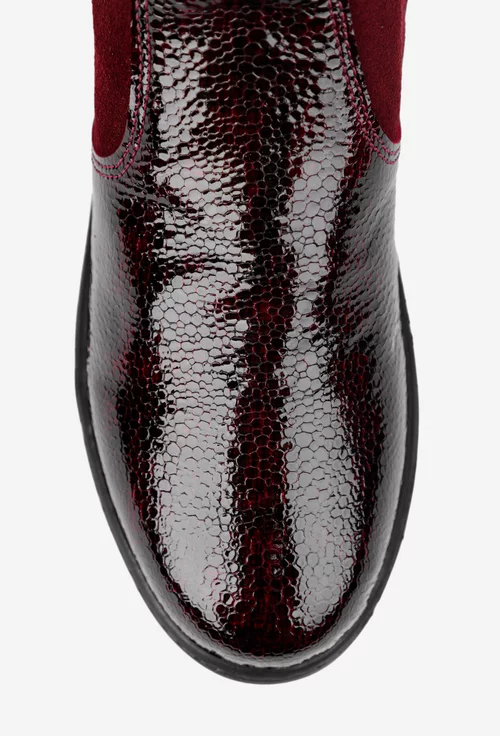 Ghete dama din piele burgundy cu fermoar