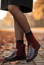 Ghete dama din piele burgundy cu fermoar