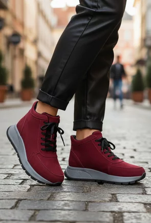 Ghete dama din piele intoarsa burgundy