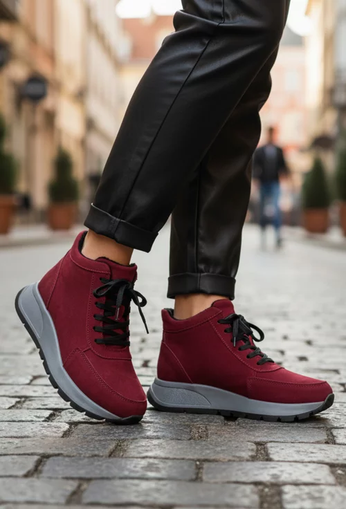 Ghete dama din piele intoarsa burgundy