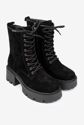 Ghete dama din piele intoarsa neagra