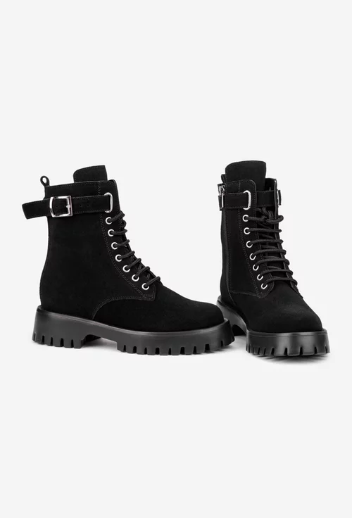 Ghete dama din piele intoarsa neagra