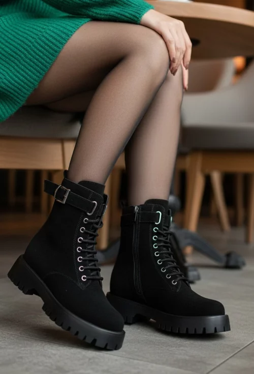 Ghete dama din piele intoarsa neagra