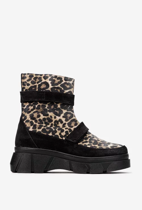 Ghete  dama din piele intoarsa neagra cu animal print