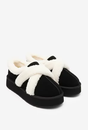 Ghete dama din piele intoarsa neagra cu blanita